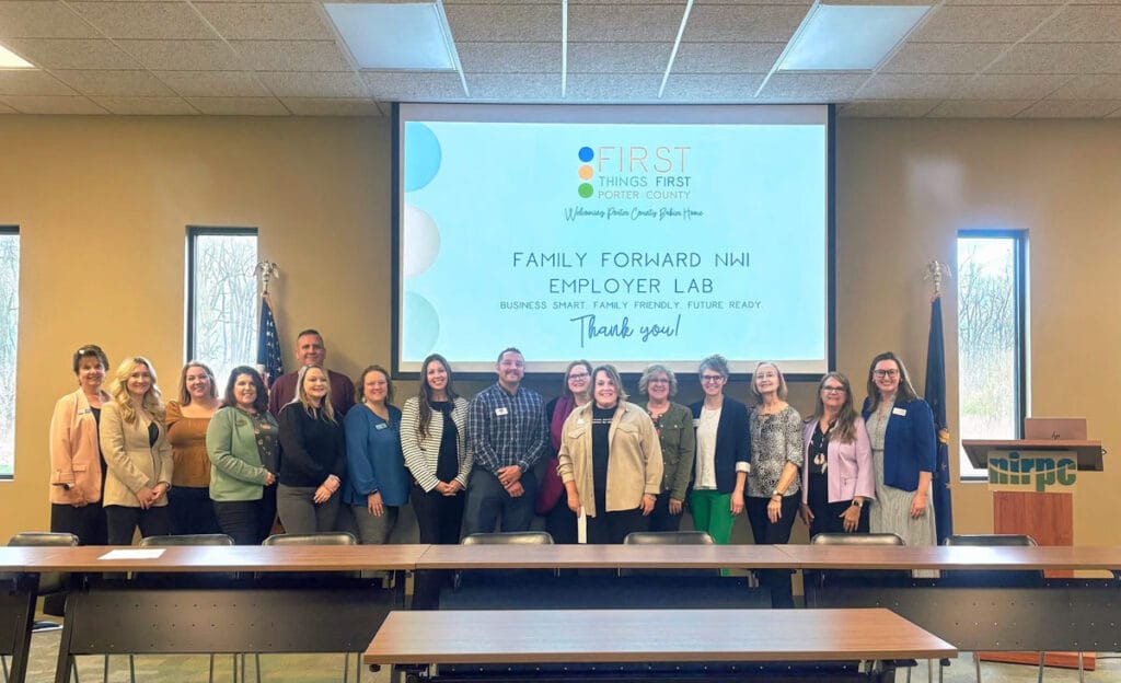 Participants in the first Family Forward NWI Employer Lab on April 9, 2026.
